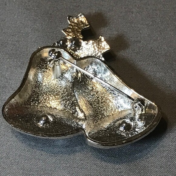 Silver Tone Christmas Bells Lapel Pin / Brooch - Picture 2 of 3